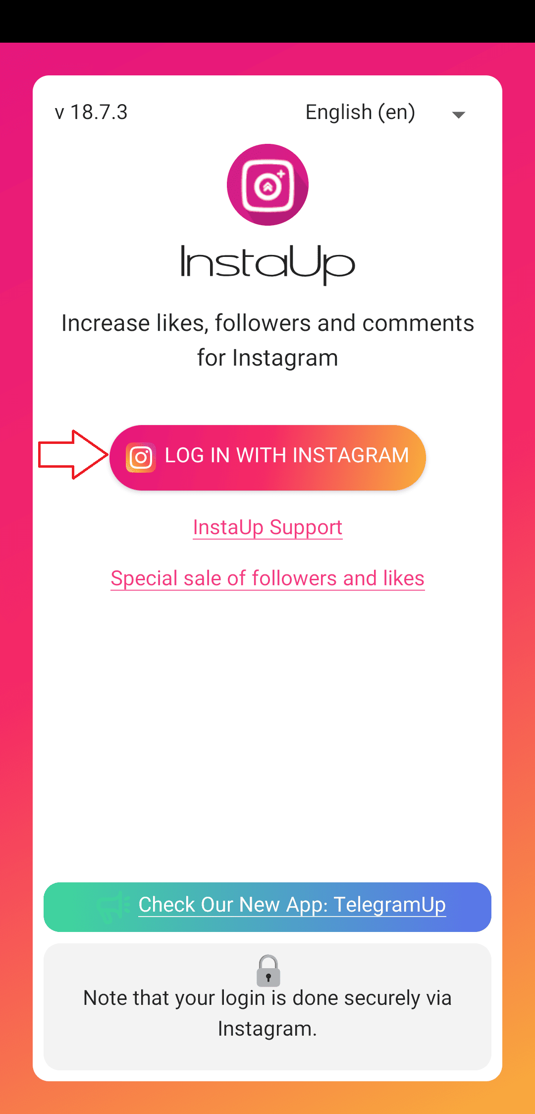 Login option in InstaUp